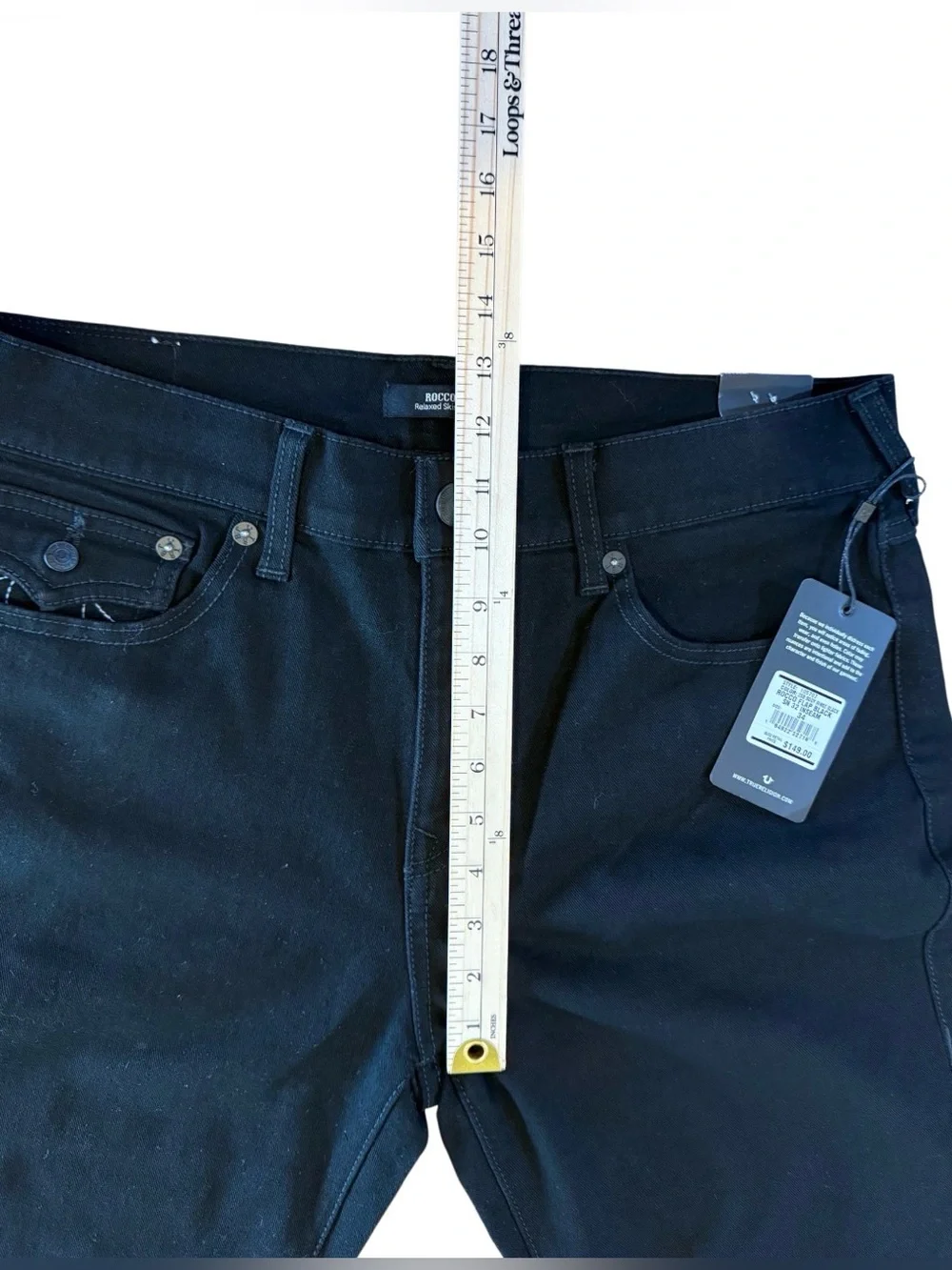 NWT True Religion Rocco Relaxed Skinny Jeans 34x32 Black Flap Pocket